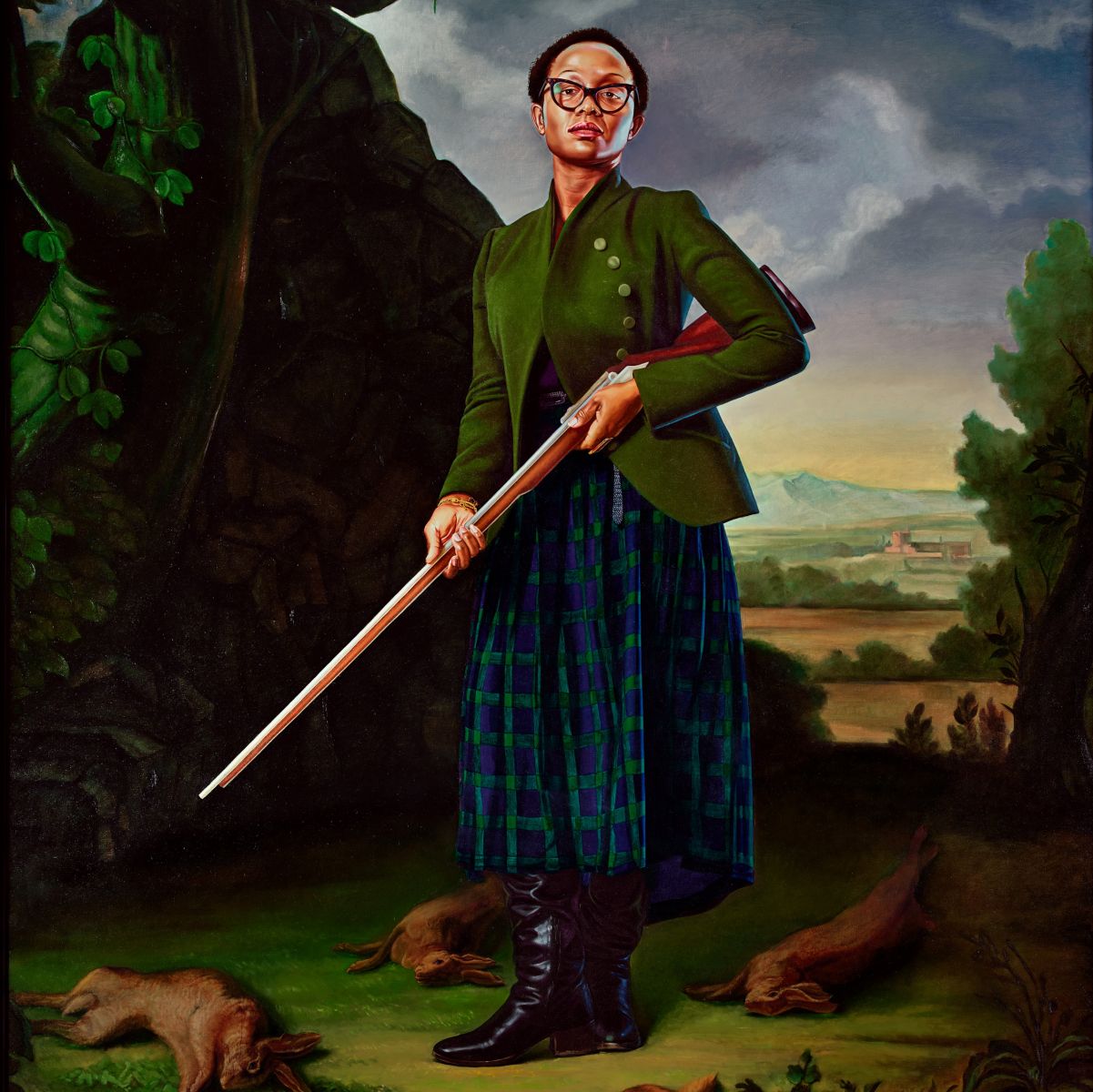 Painting of woman with gun
